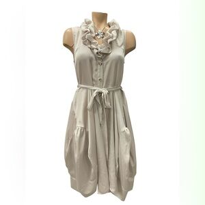 Samuel Dong Cream Ruffled Midi Dress Size S